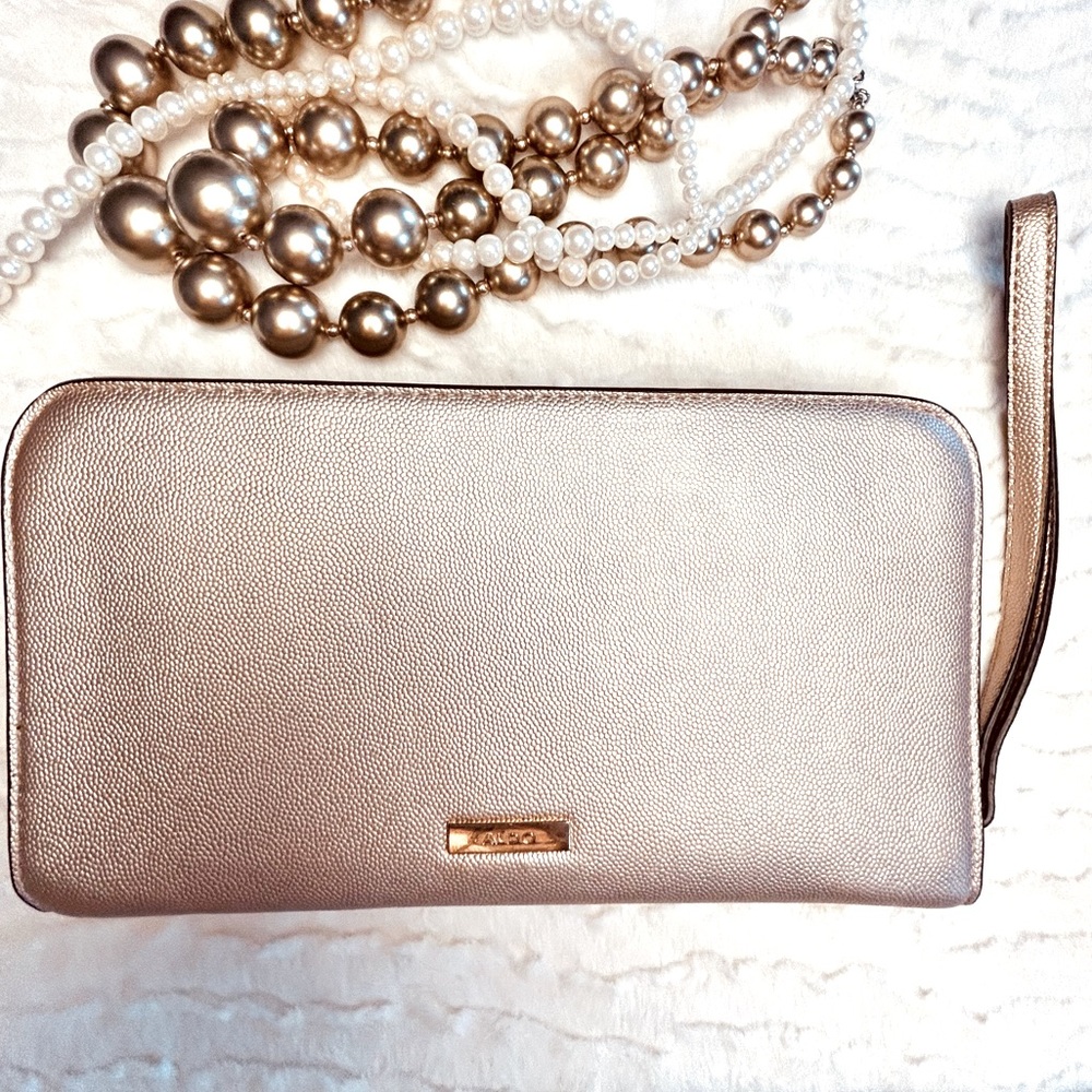 ALDO Luxurious Gold Wallet/Wristlet with Metallic Finish Wrist Strap